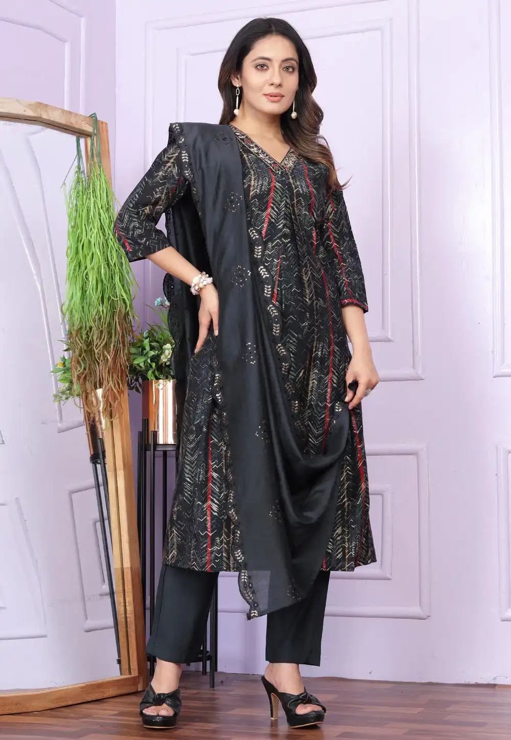 Black Silk Readymade Pakistani Suit 289440