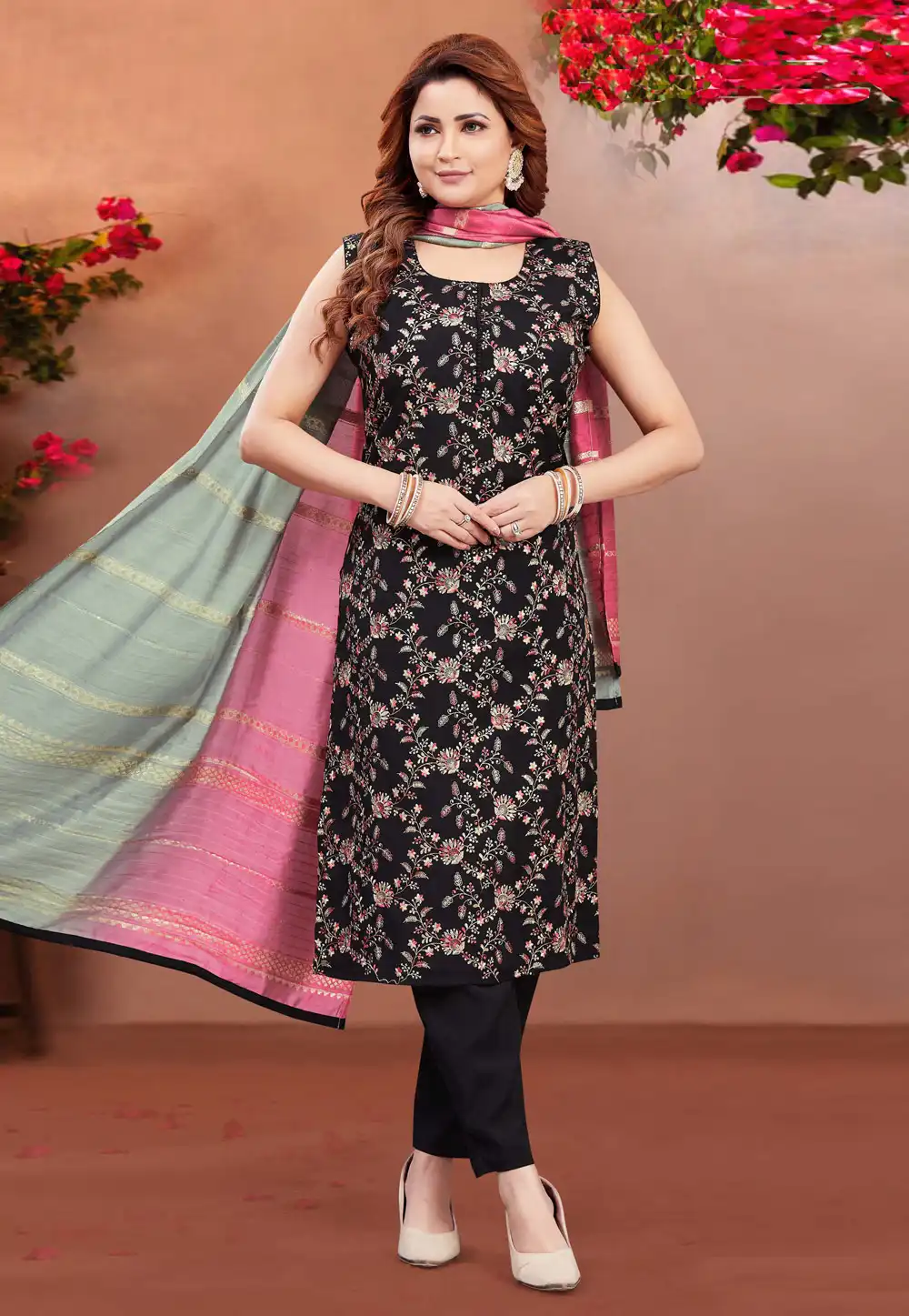 Black Silk Readymade Pakistani Suit 294073