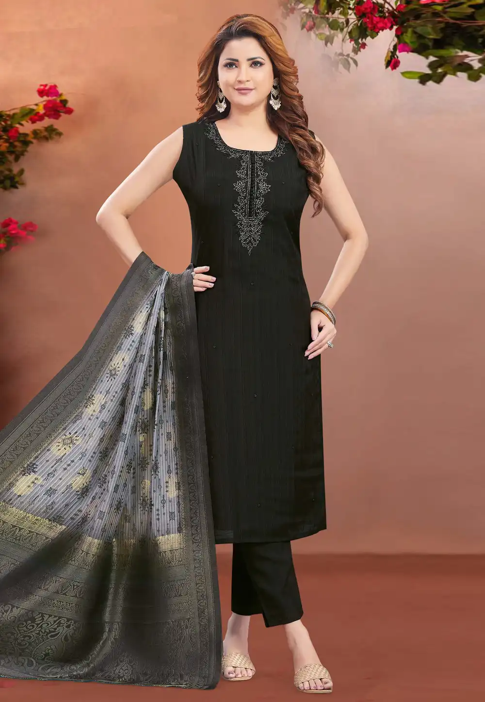 Black Silk Readymade Pakistani Suit 294079