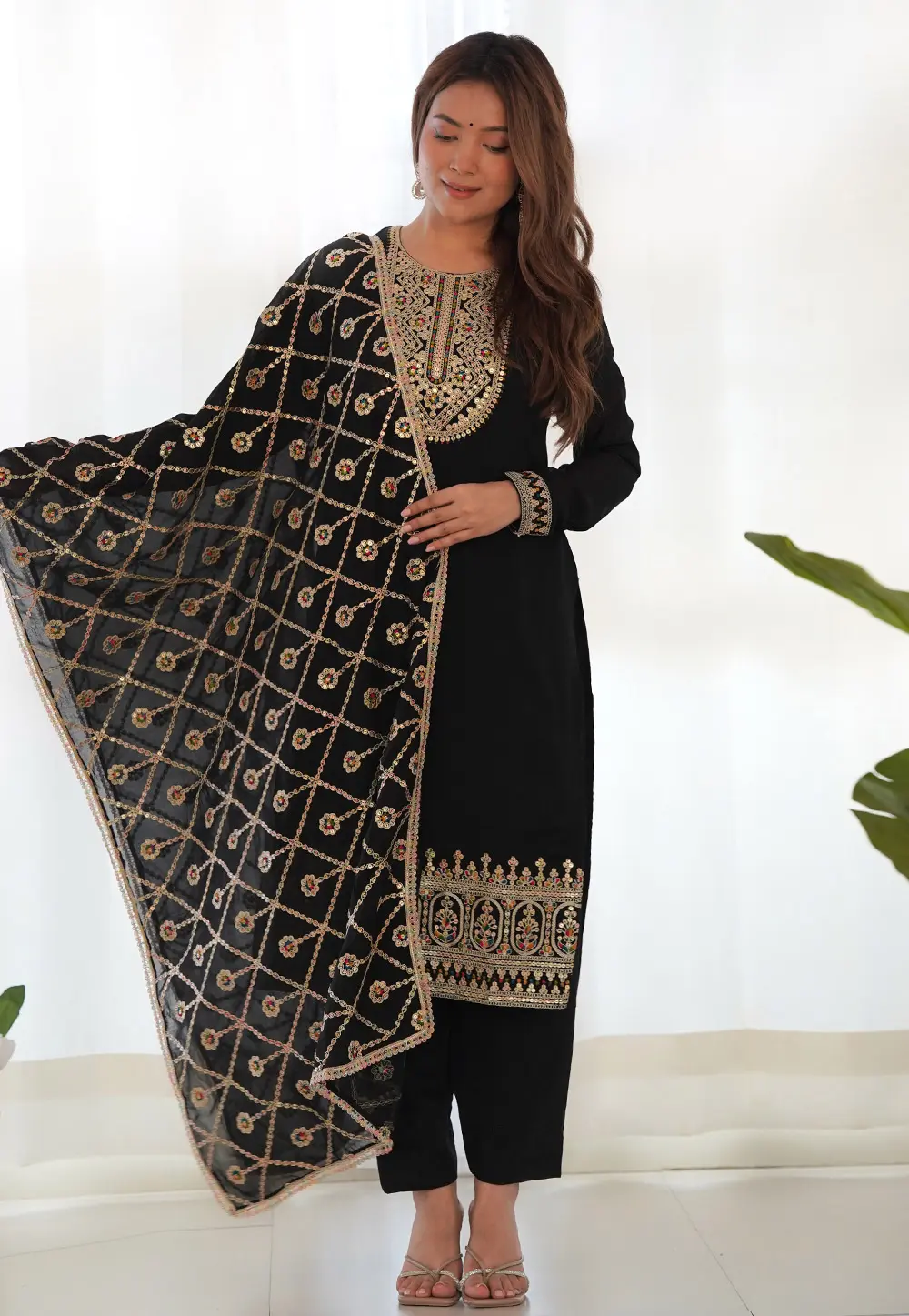 Black Silk Readymade Pakistani Suit 303381