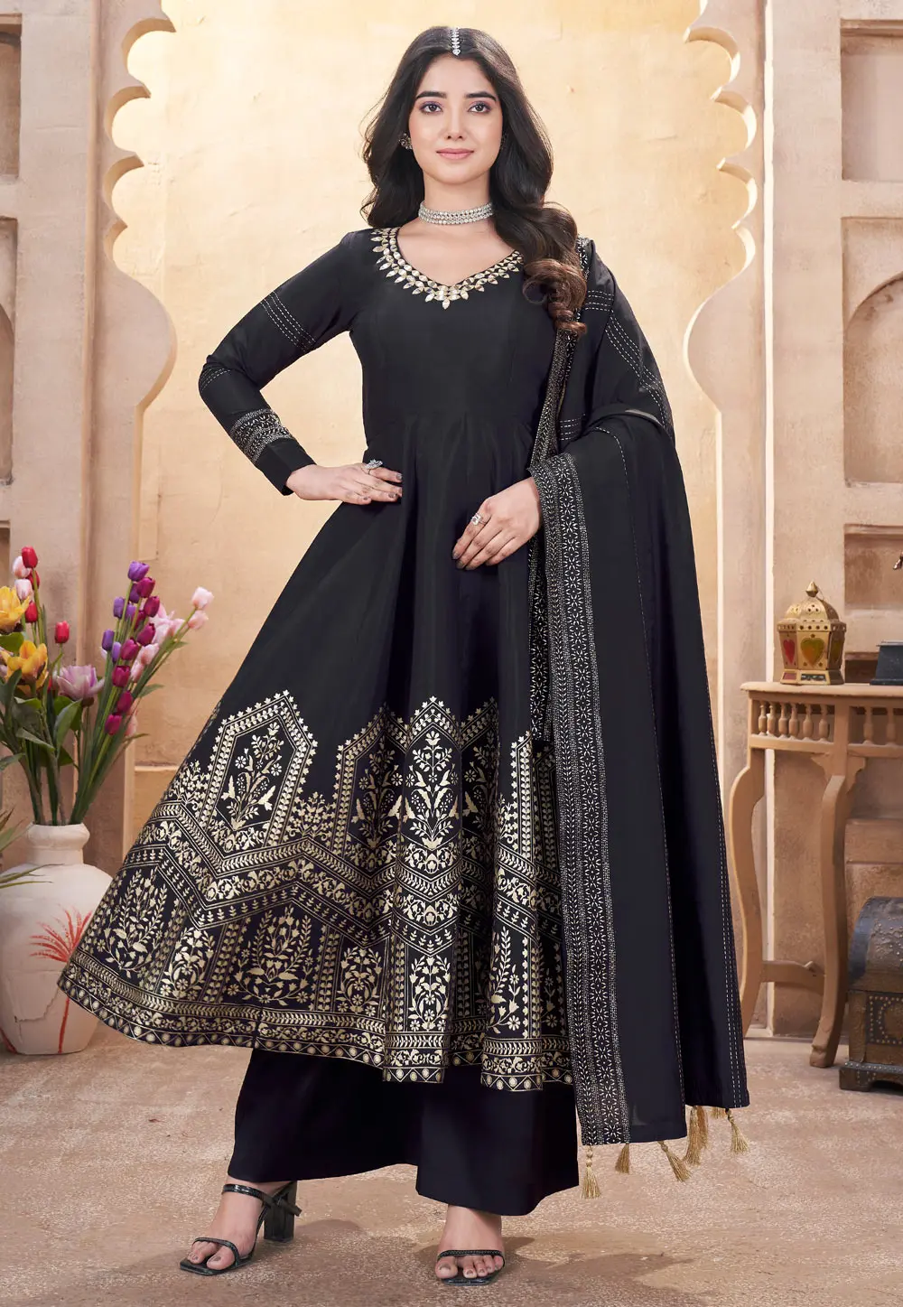 Black Silk Readymade Pakistani Suit 304050