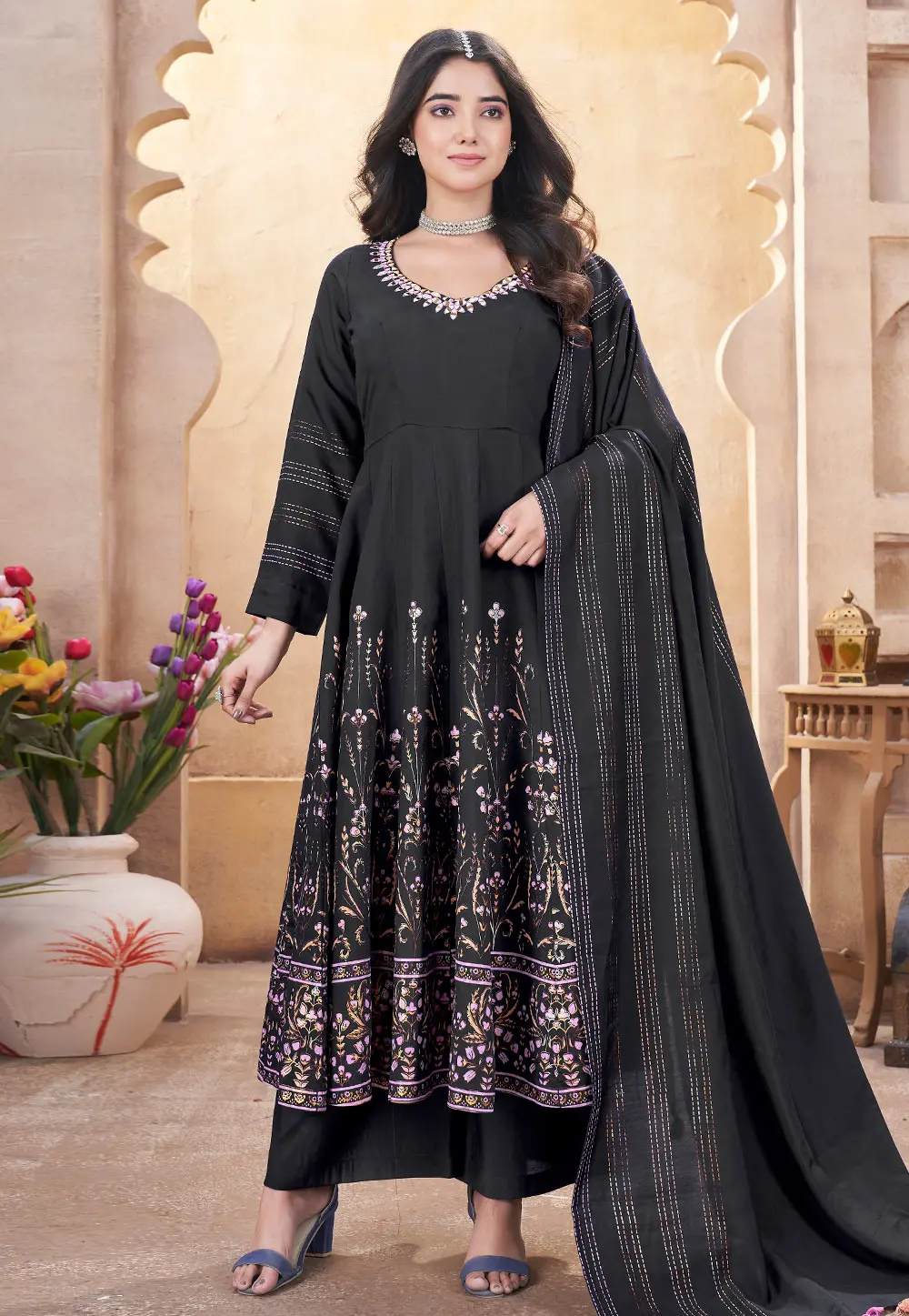 Black Silk Readymade Pakistani Suit 304797