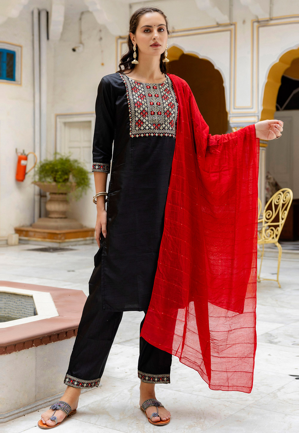 Black Silk Readymade Pant Style Suit 310466