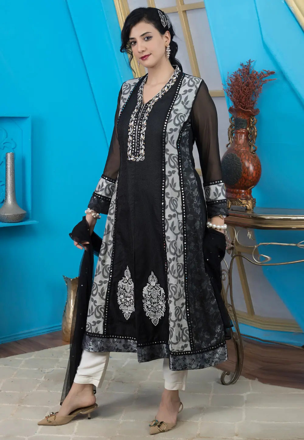 Black Silk Readymade Pant Style Suit 299080