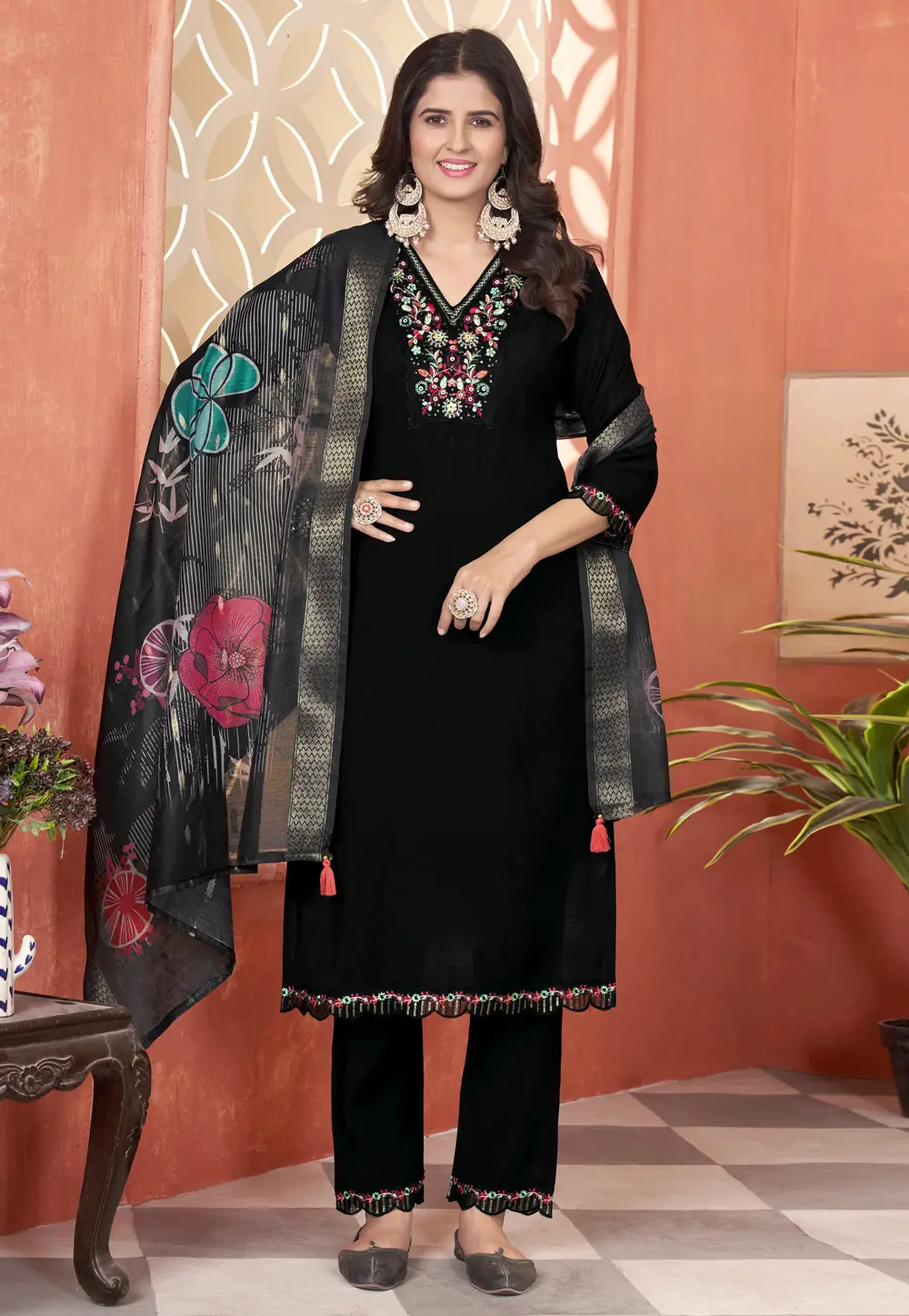 Black Silk Readymade Pant Style Suit 302387