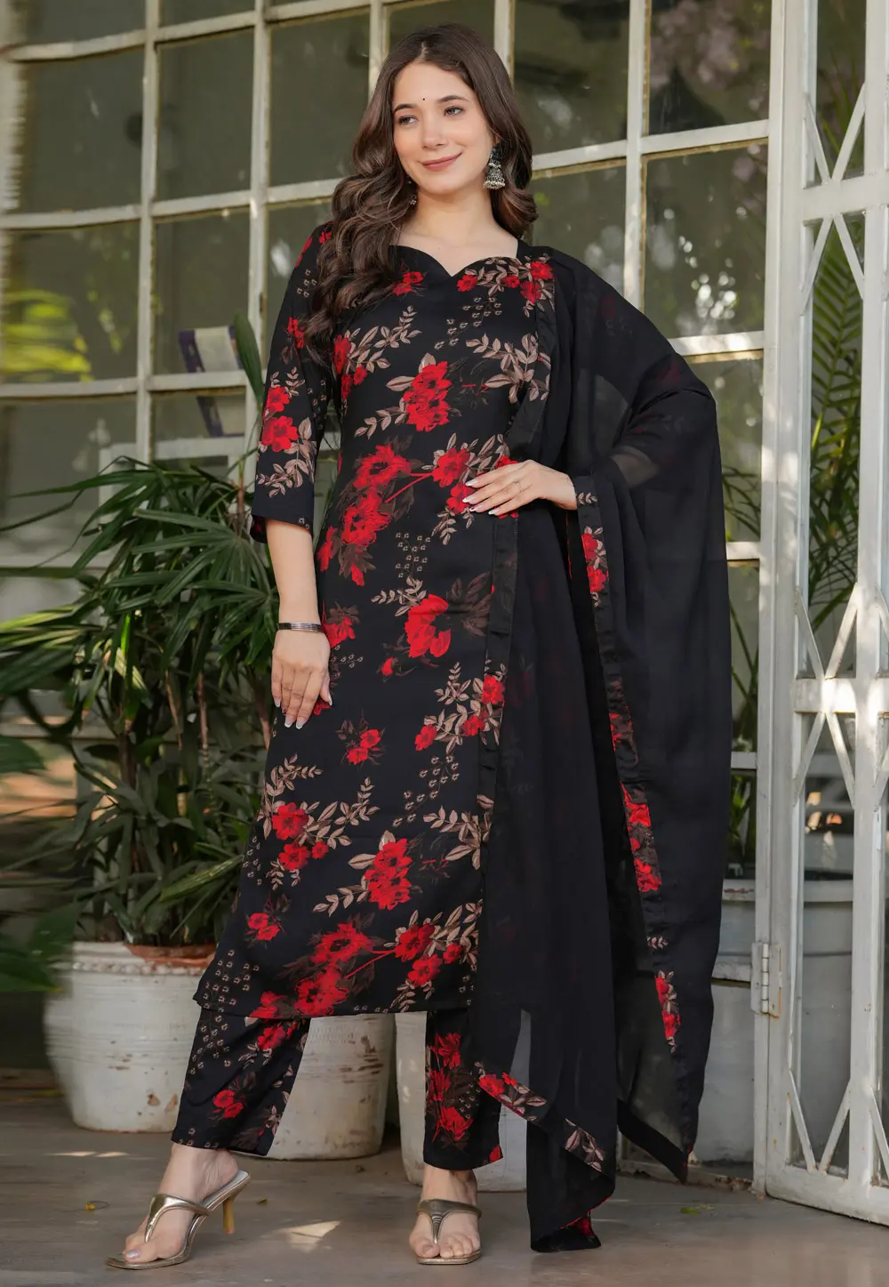 Black Silk Readymade Pant Style Suit 303975