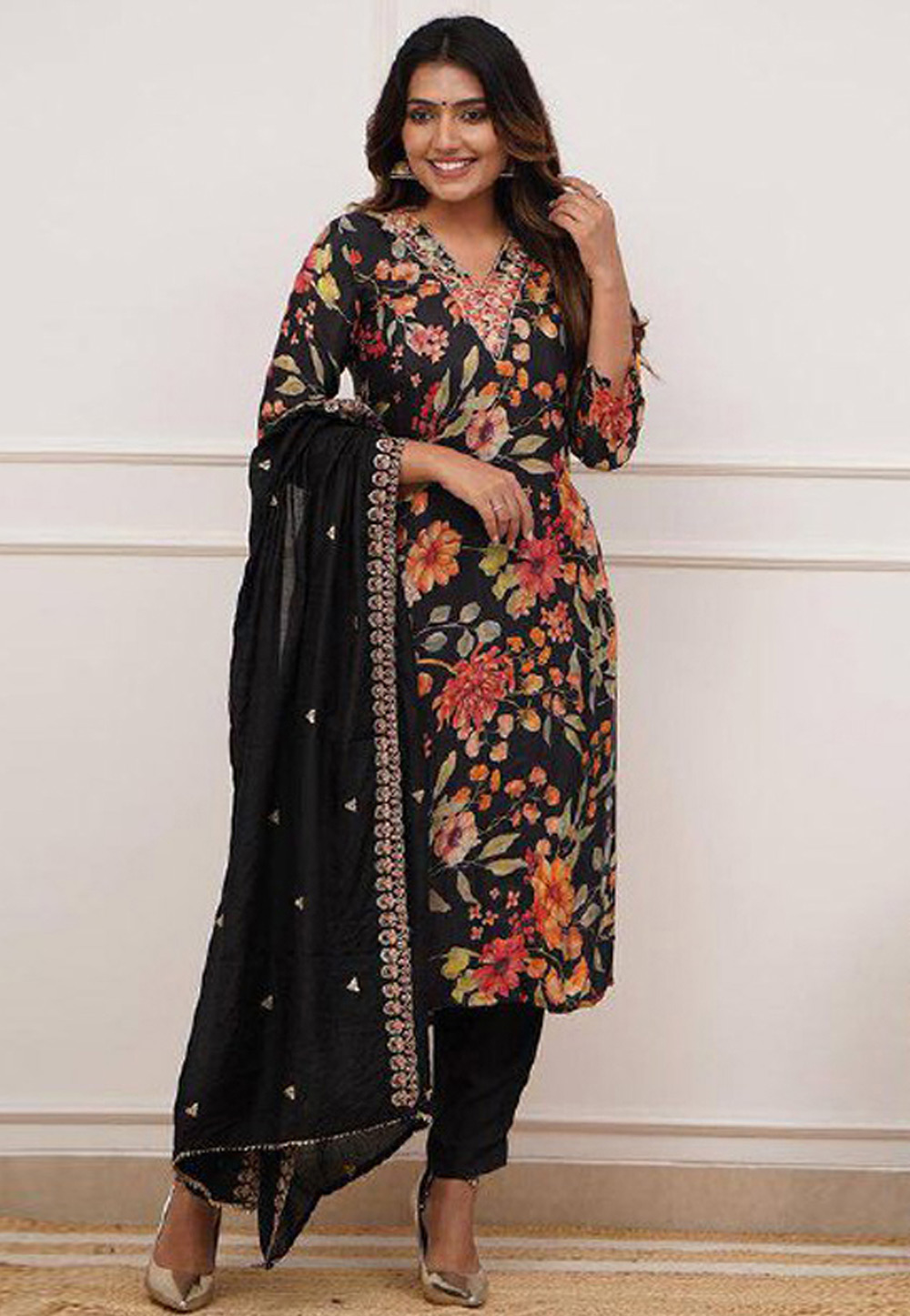 Black Silk Readymade Pant Style Suit 310890