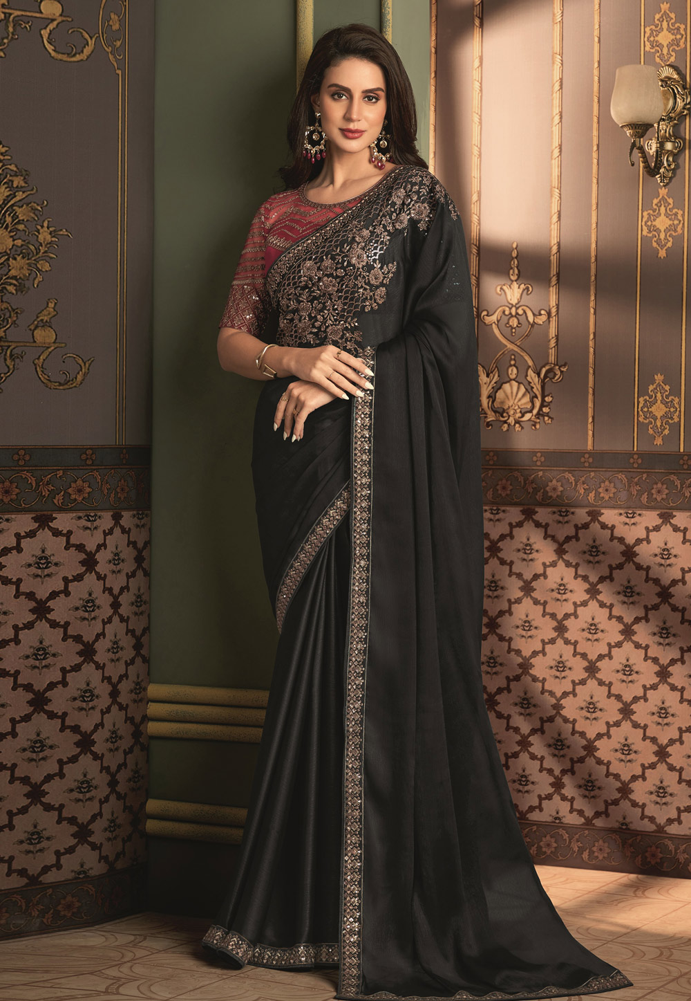 Black Silk Saree With Blouse 283029