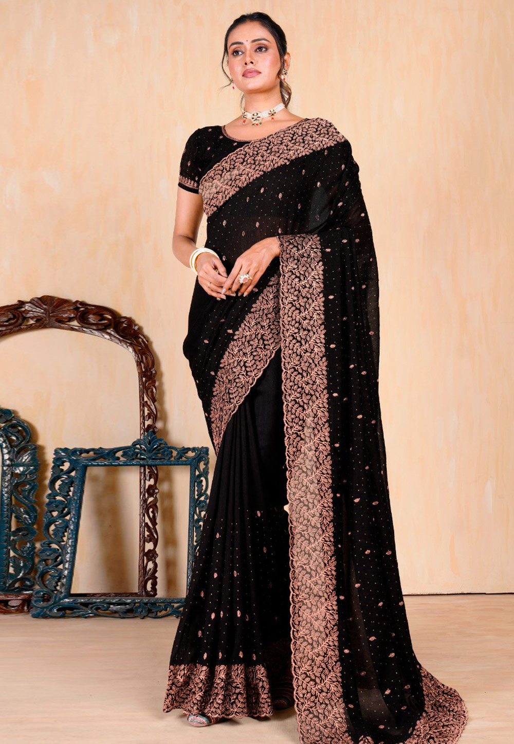 Black Silk Saree With Blouse 285498