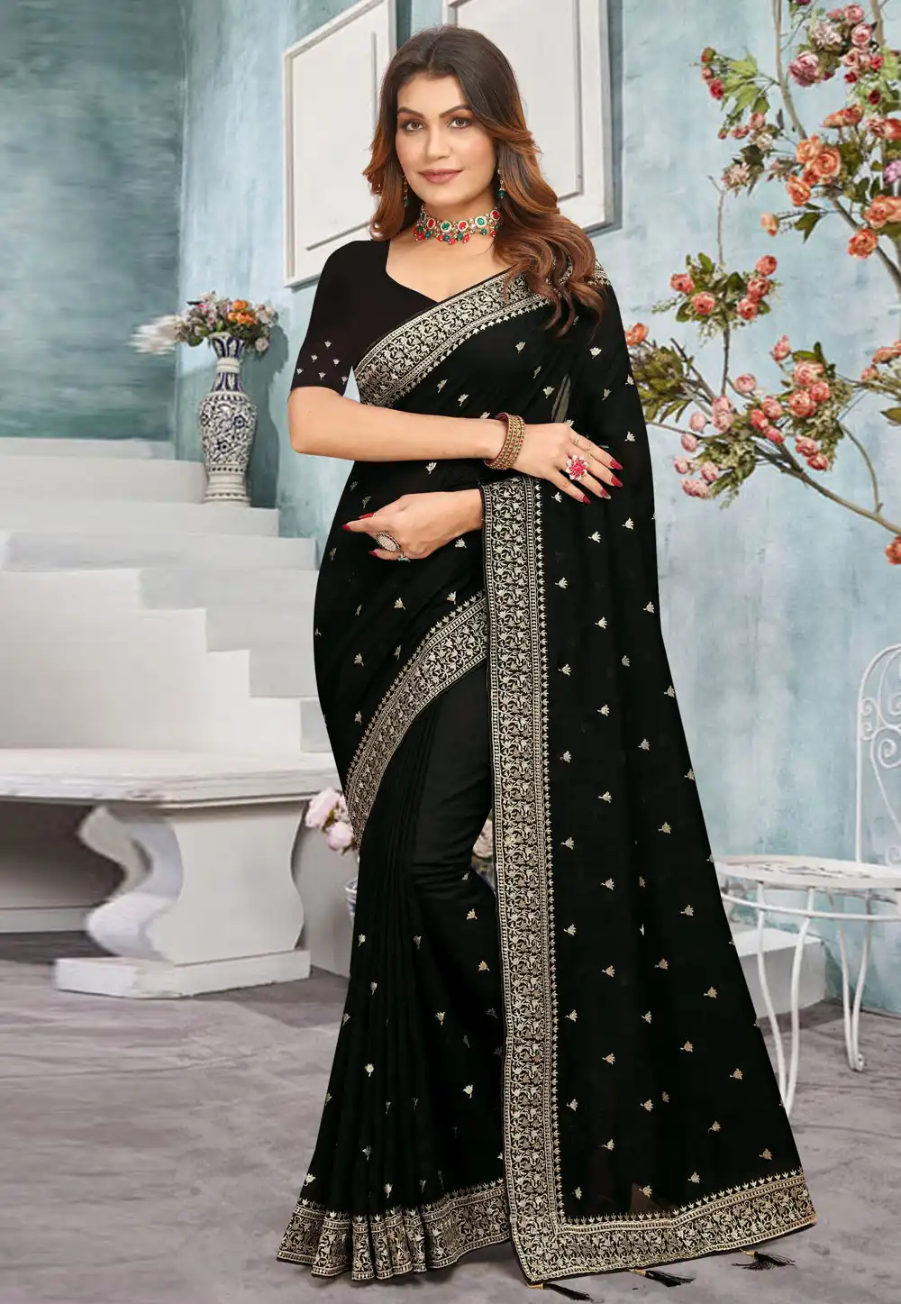 Black Silk Saree With Blouse 292448