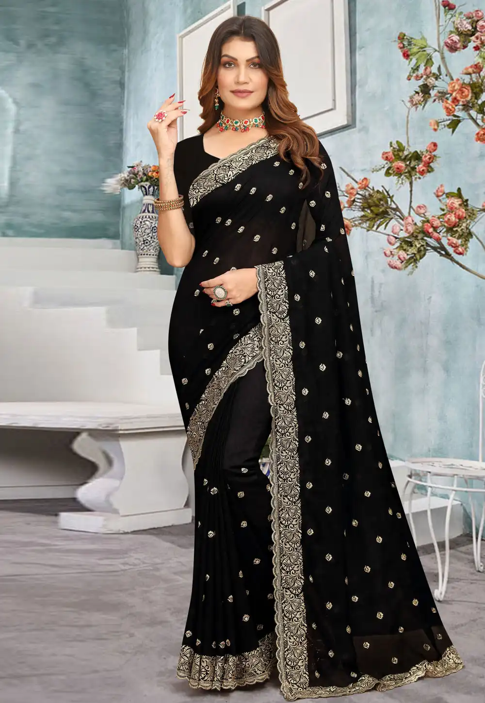 Black Silk Saree With Blouse 293052