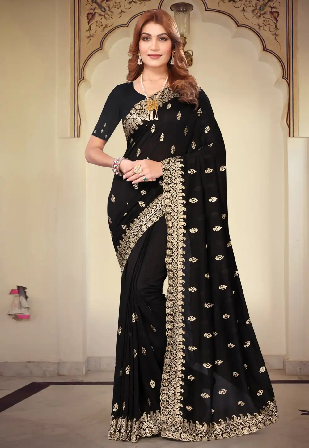 Black Silk Saree With Blouse 293503