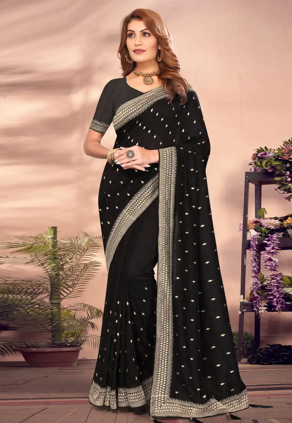 Black Silk Saree With Blouse 295108