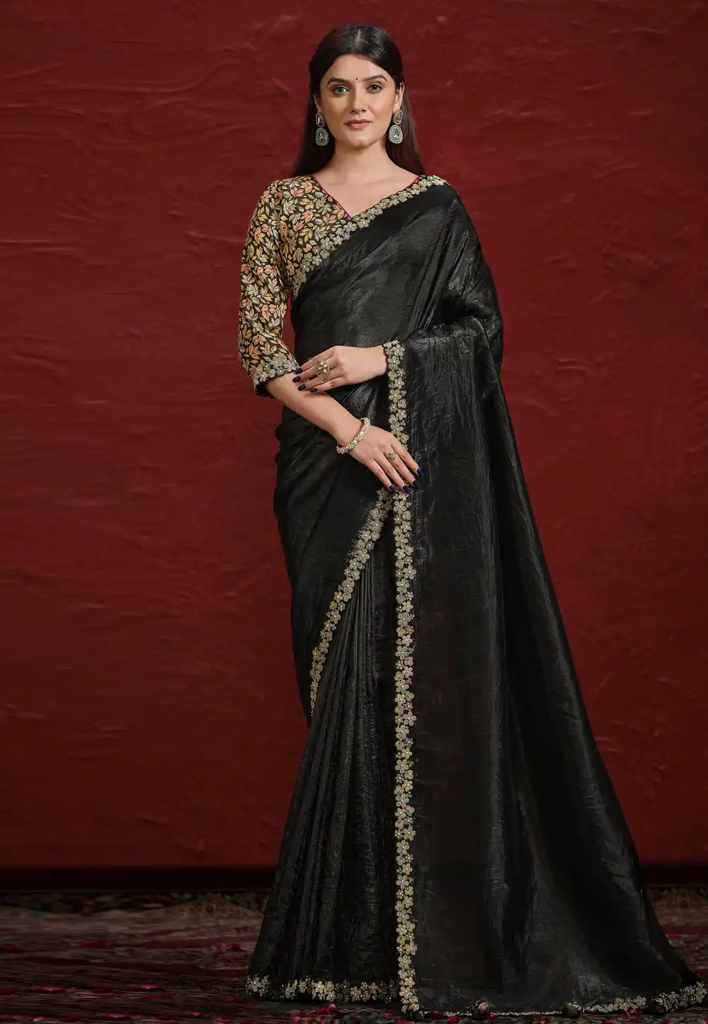 Black Silk Saree With Blouse 294194