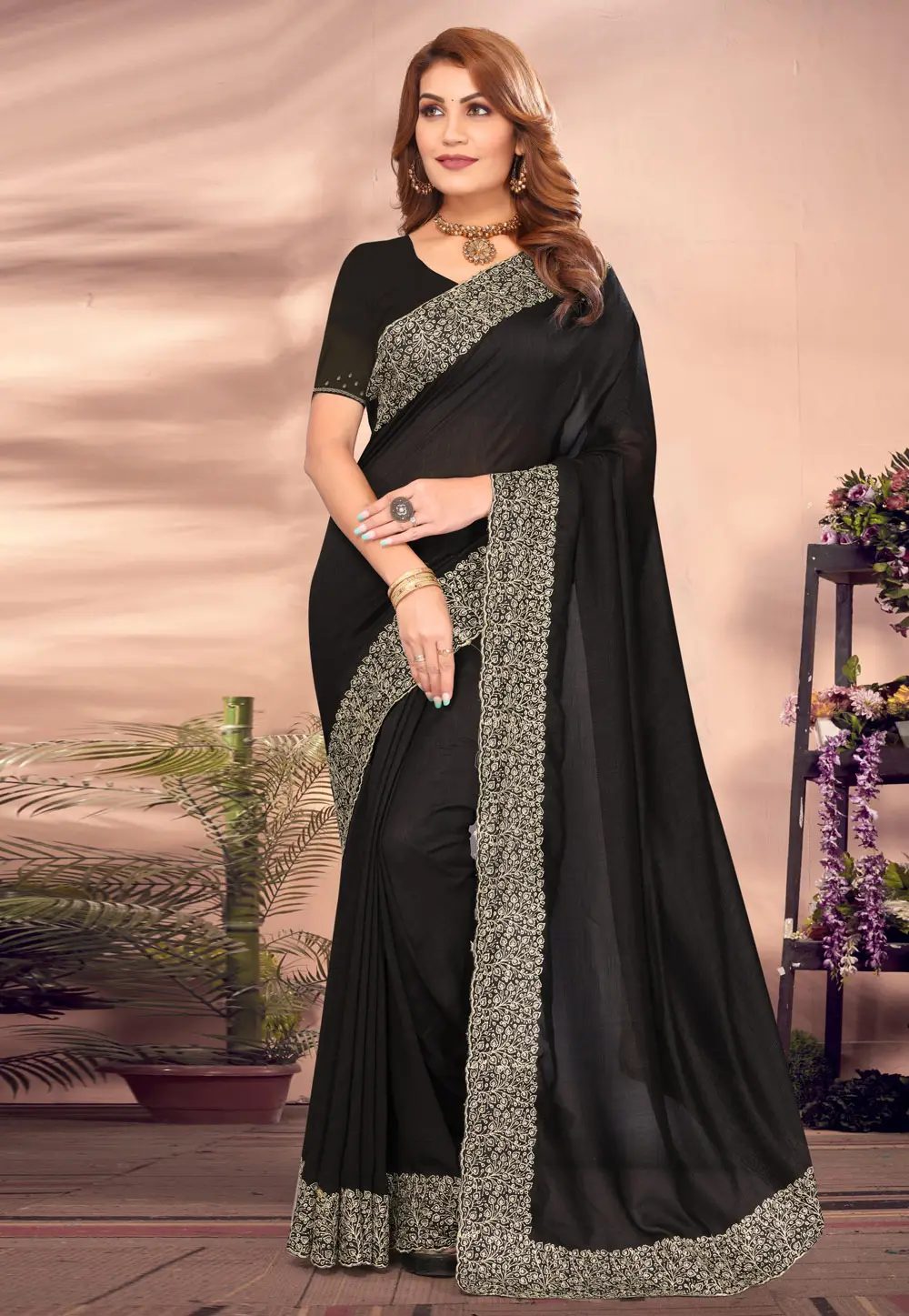 Black Silk Saree With Blouse 295743