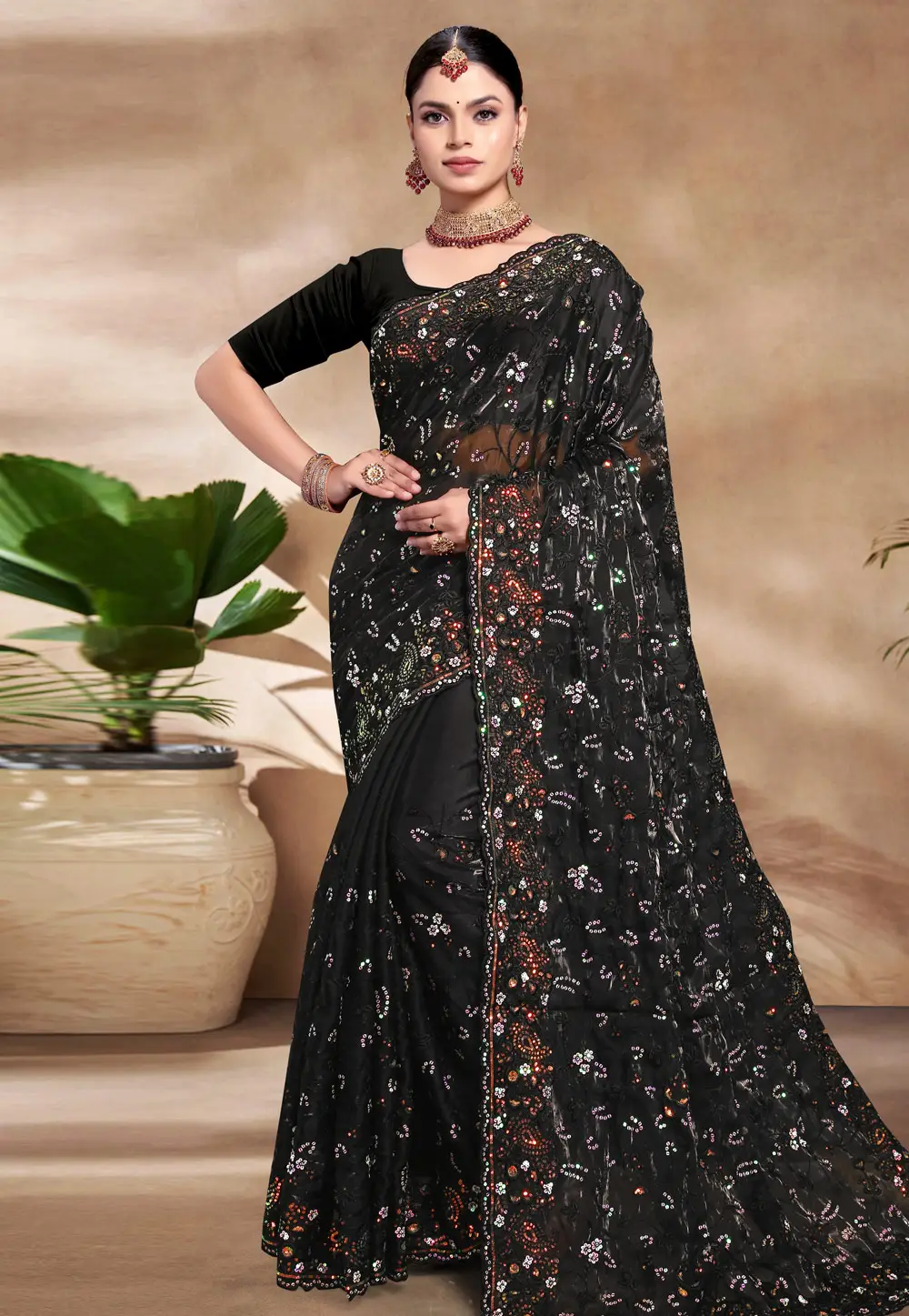 Black Silk Saree With Blouse 296216