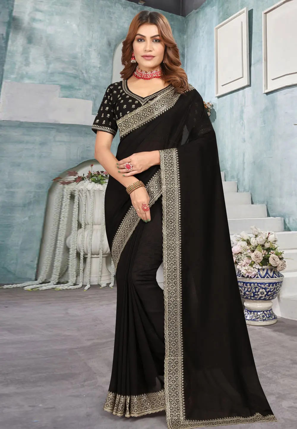 Black Silk Saree With Blouse 299109