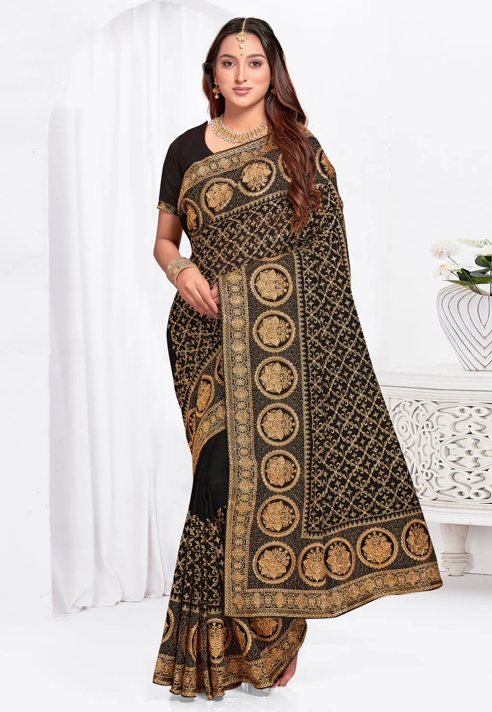 Black Silk Saree With Blouse 301403