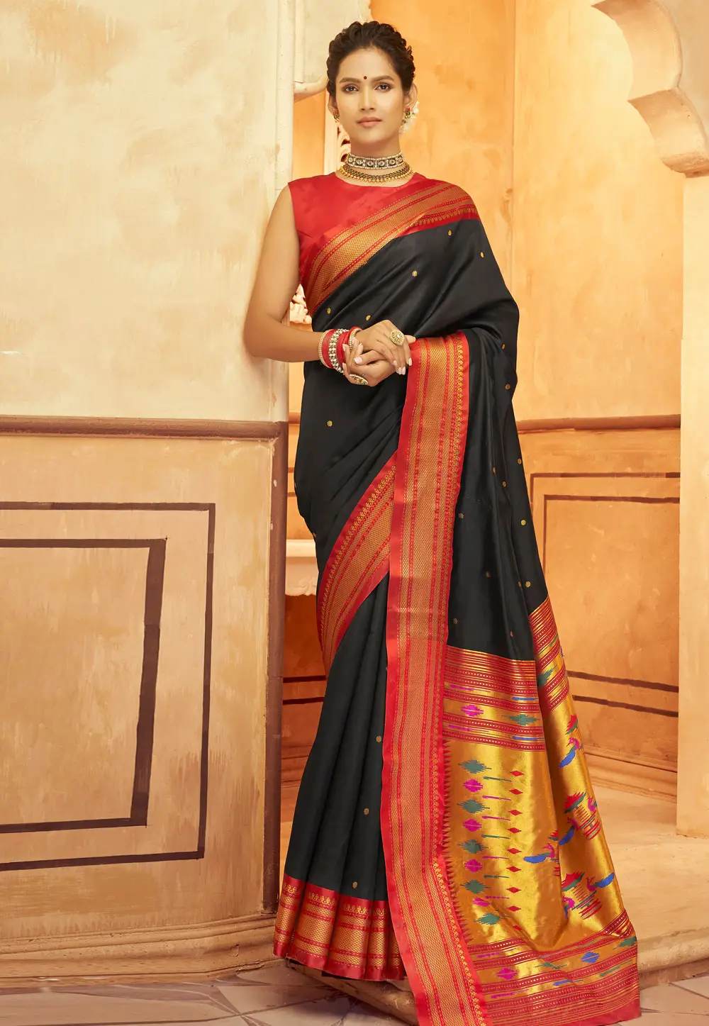 Black Silk Saree With Blouse 296416