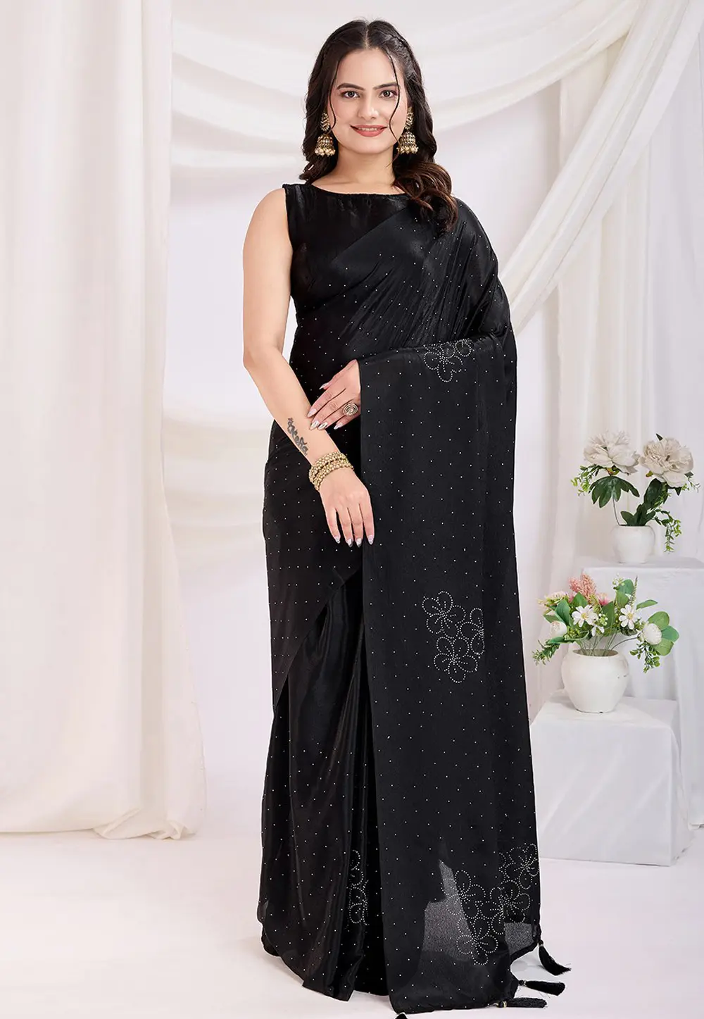 Black Silk Saree With Blouse 303945