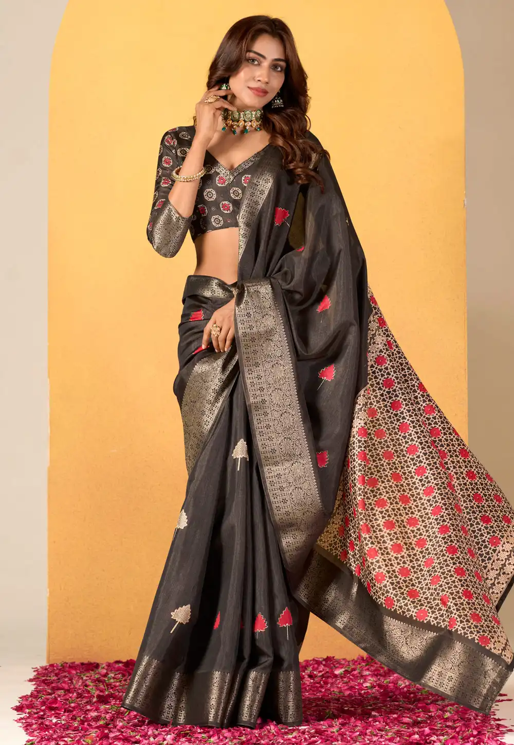 Black Silk Saree With Blouse 292718