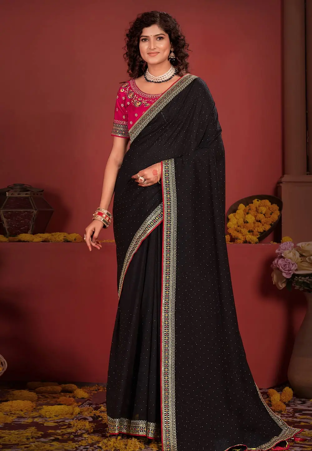 Black Silk Saree With Blouse 299116