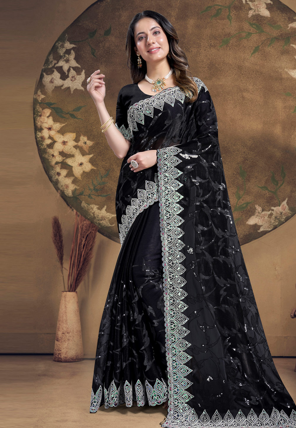 Black Silk Saree With Blouse 285618
