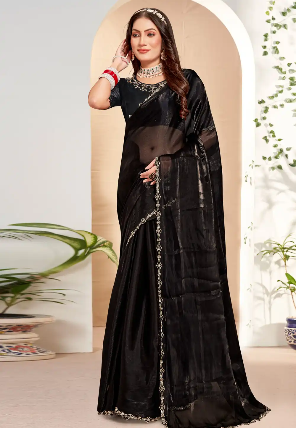 Black Silk Saree With Blouse 292442