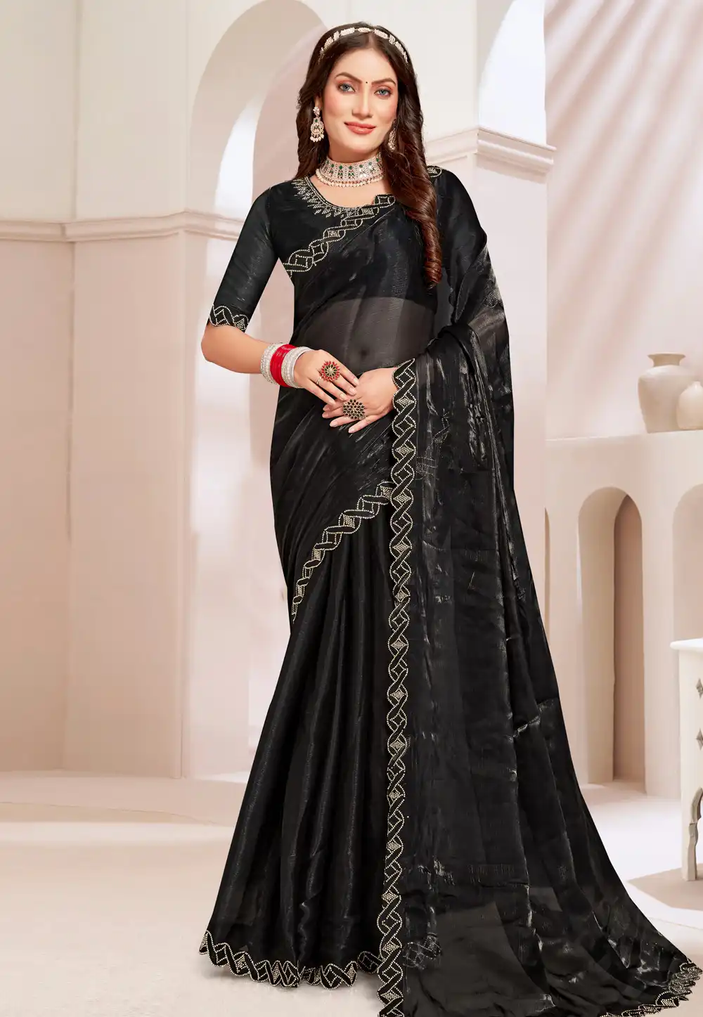 Black Silk Saree With Blouse 293059