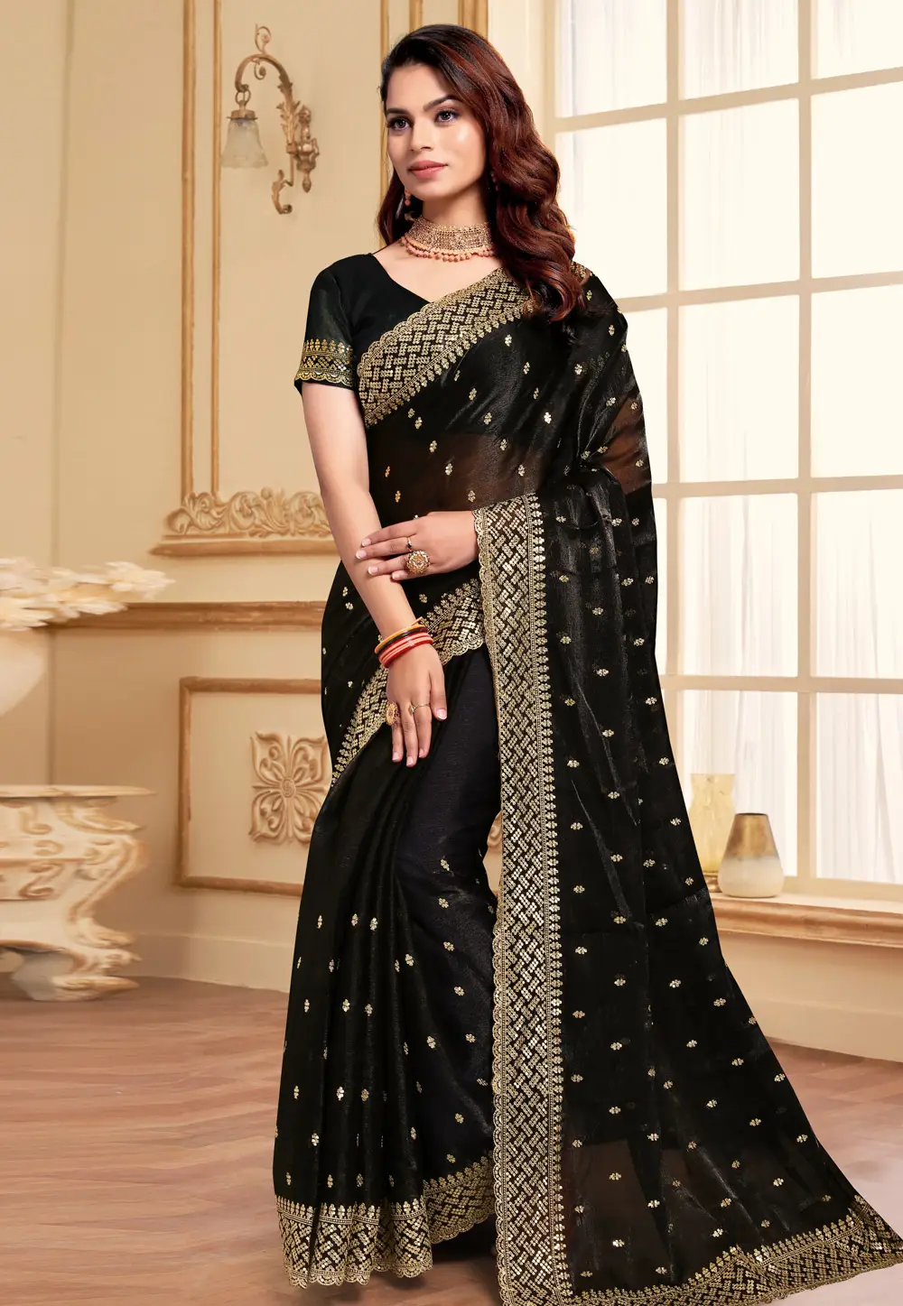 Black Silk Saree With Blouse 295733