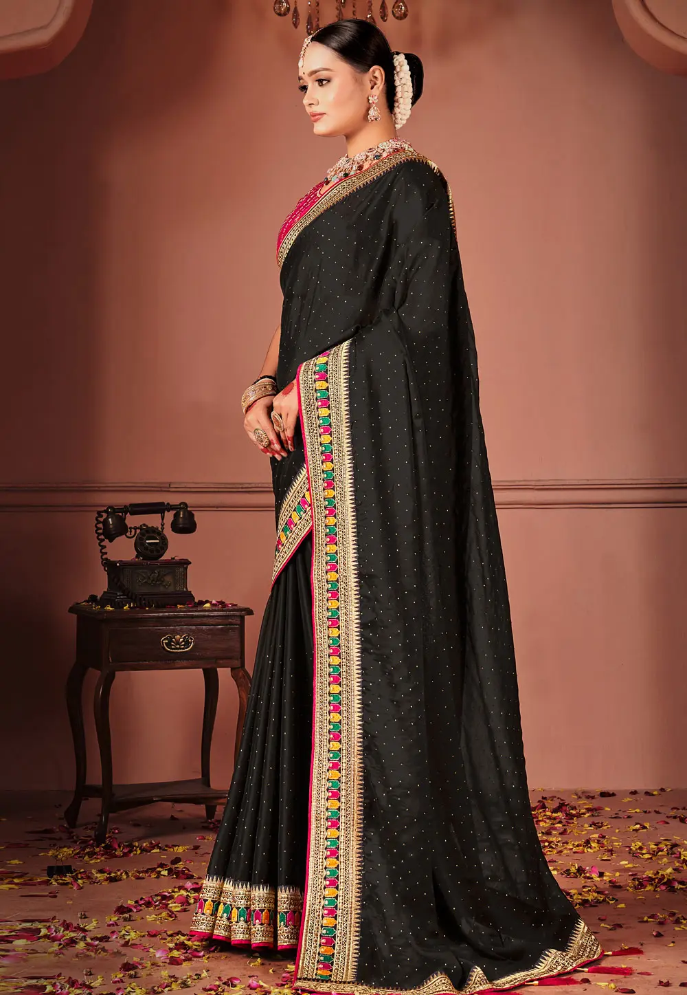 Black Silk Saree With Blouse 303279