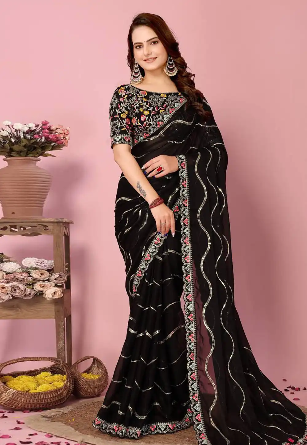 Black Silk Saree With Blouse 288901