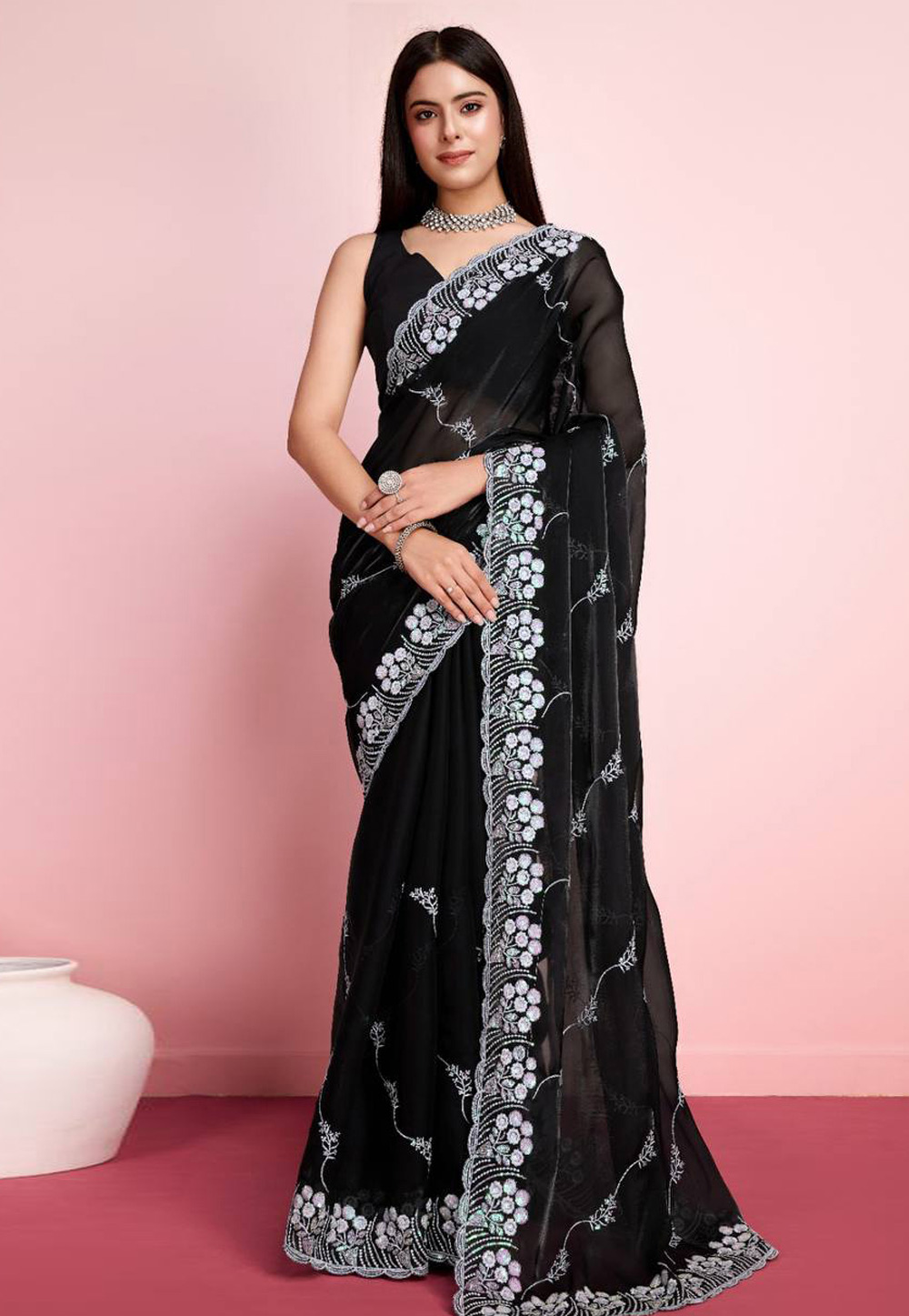 Black Silk Saree With Blouse 286326