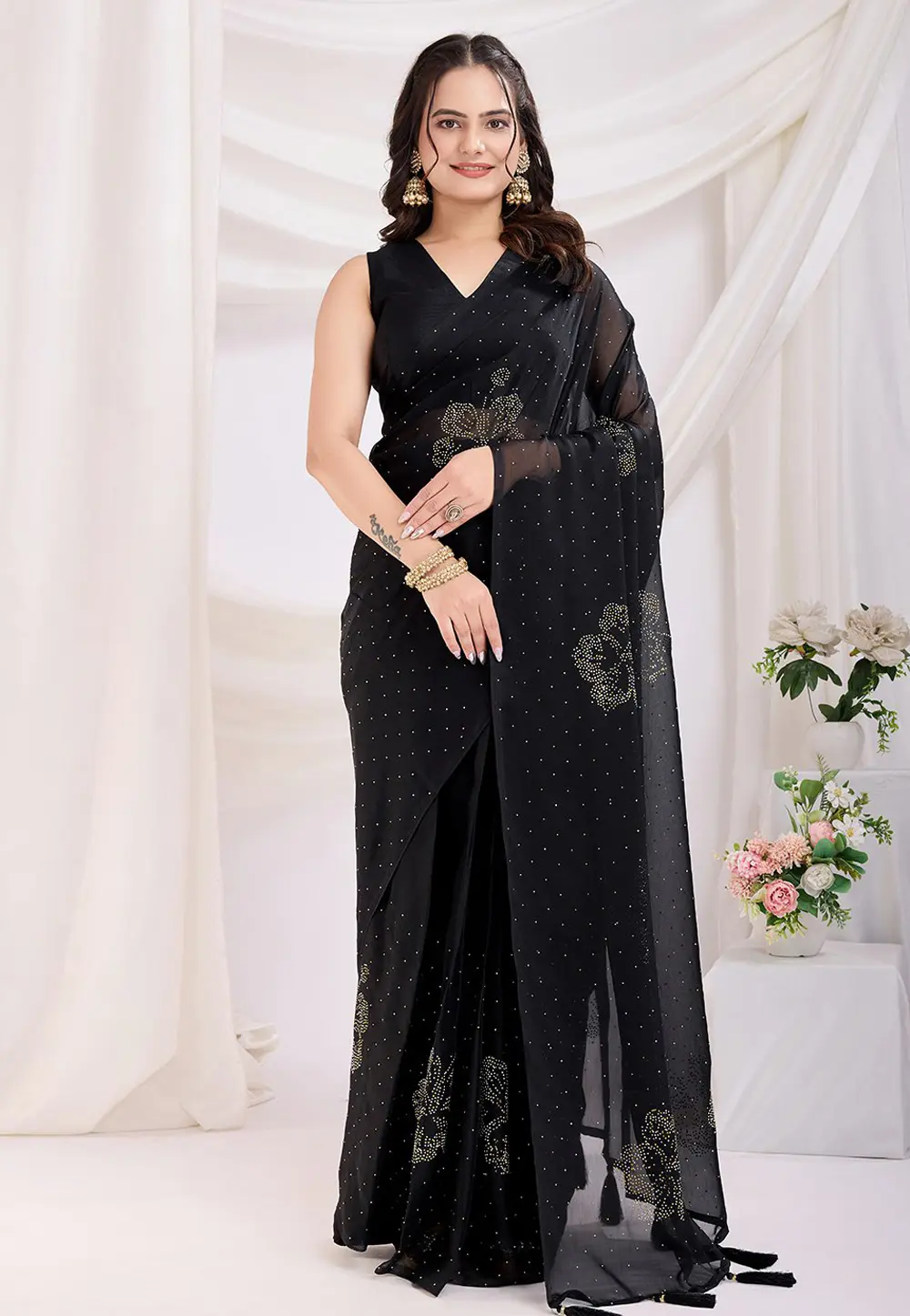 Black Silk Saree With Blouse 303937