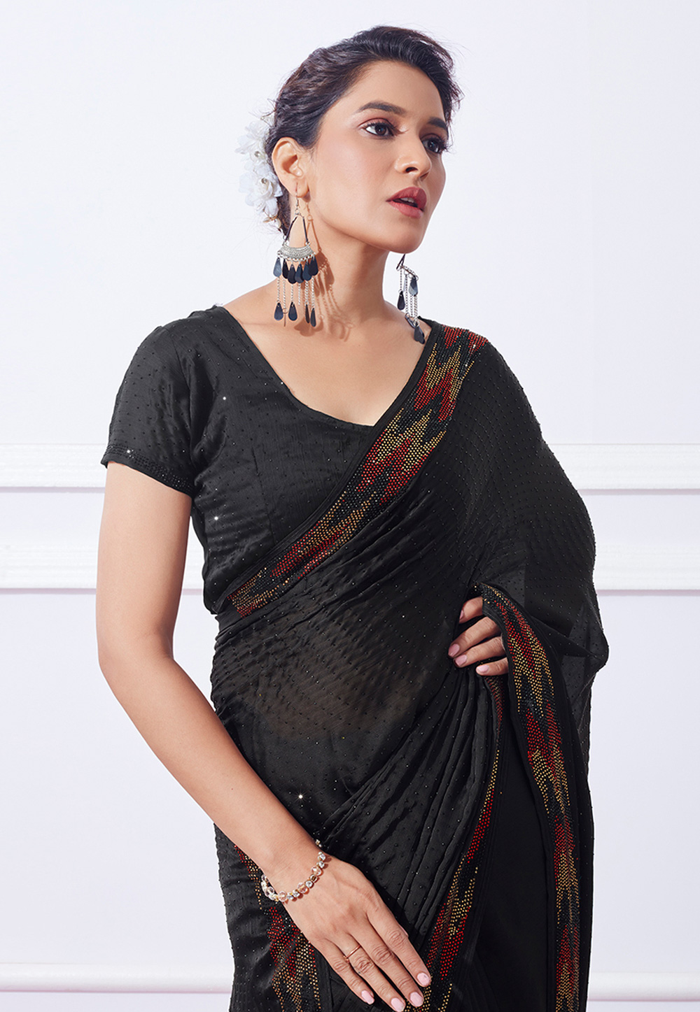 Buy Black Taffeta Sleeveless Blouse Online at Soch