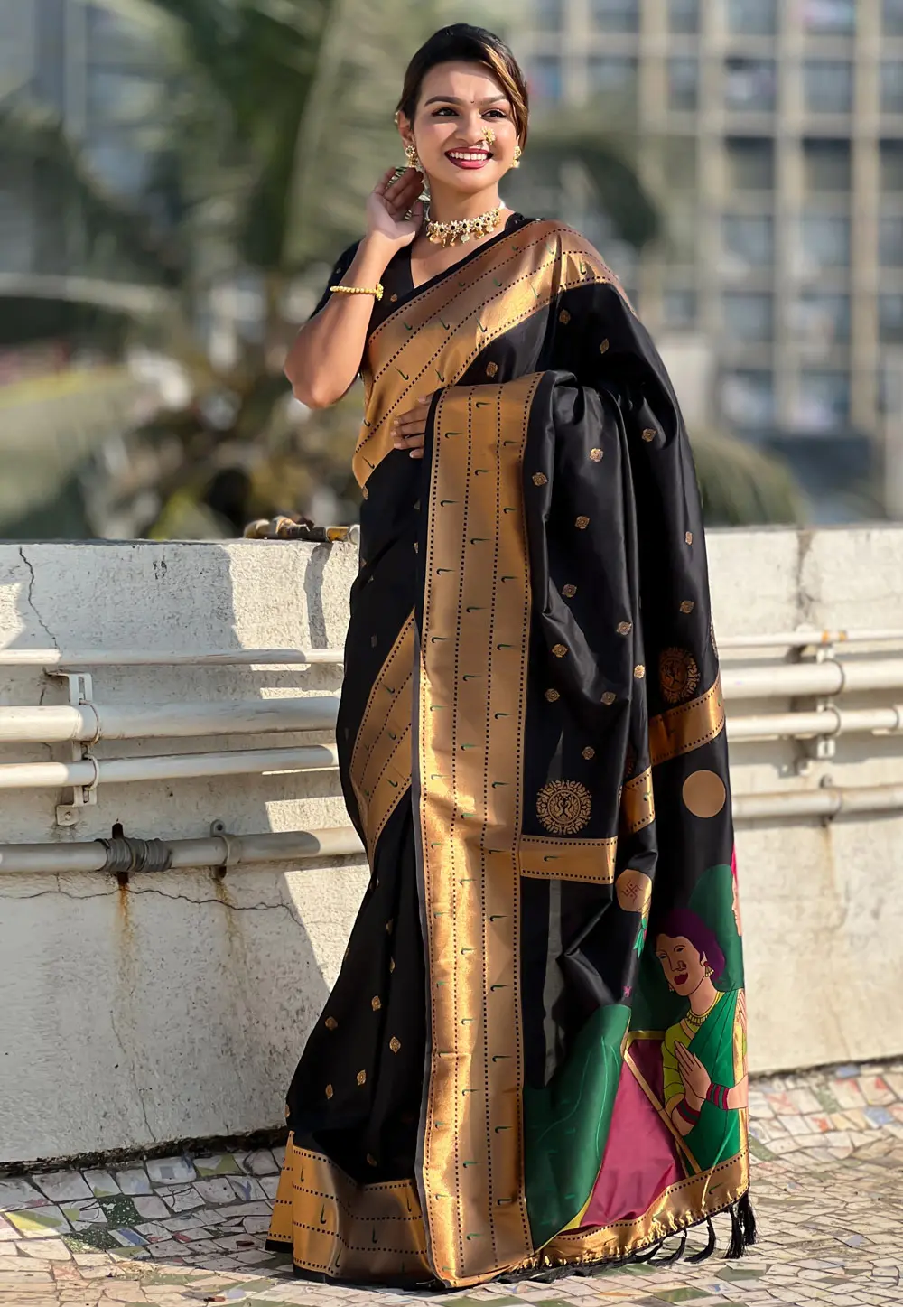 Black Silk Saree With Blouse 303931