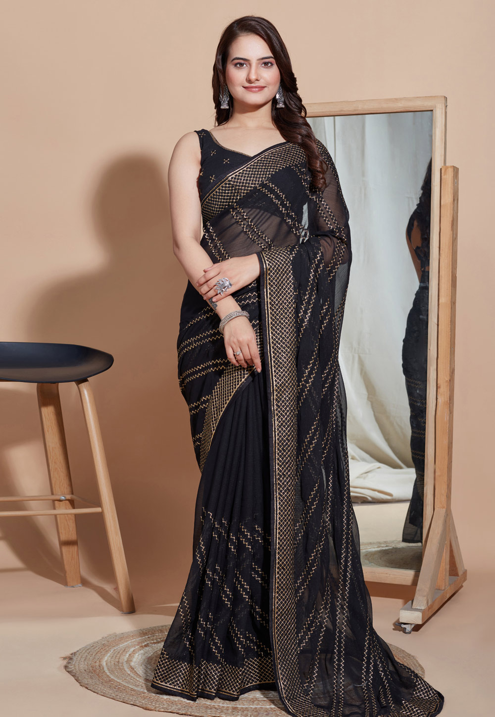 Black Silk Saree With Blouse 283419