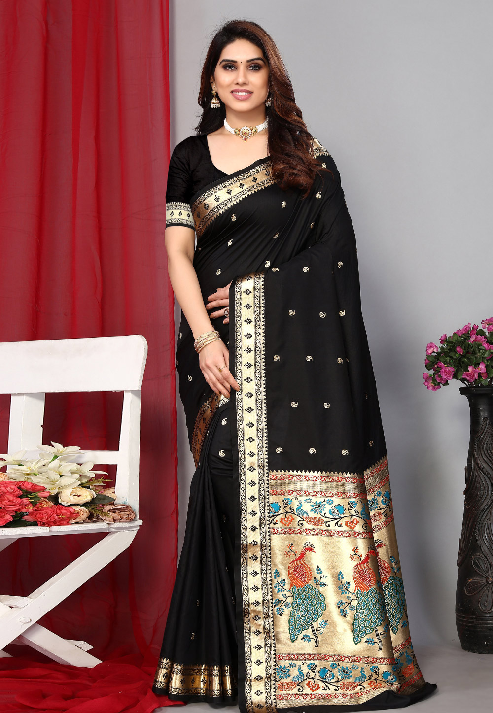 Black Silk Saree With Blouse 283441