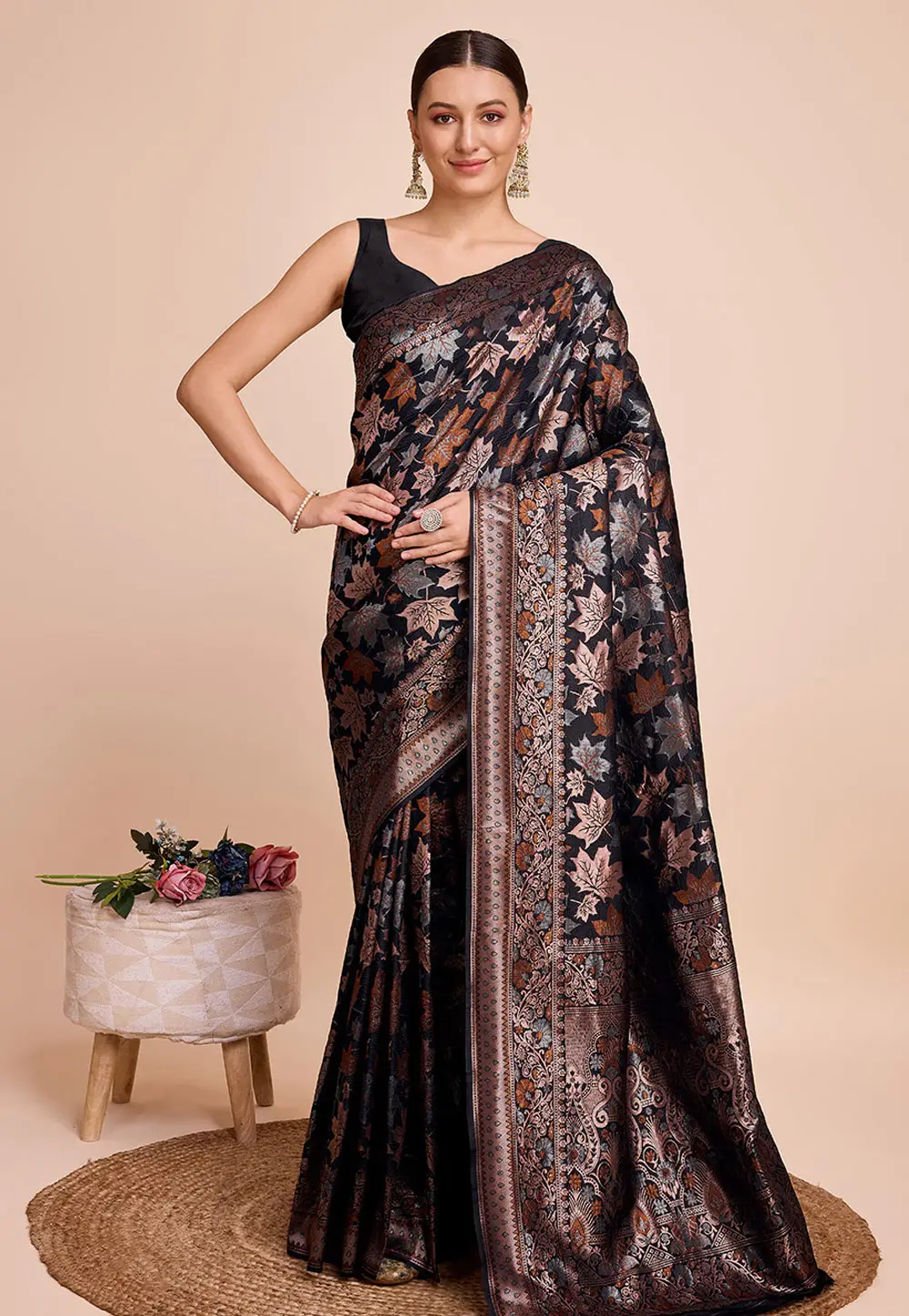 Black Silk Saree With Blouse 296272