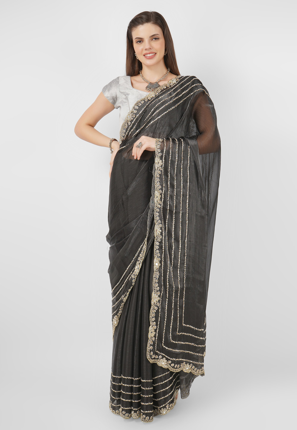 Black Silk Saree With Blouse 286021