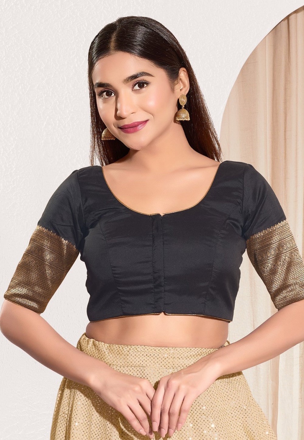 Black Taffeta Readymade Blouse 310667
