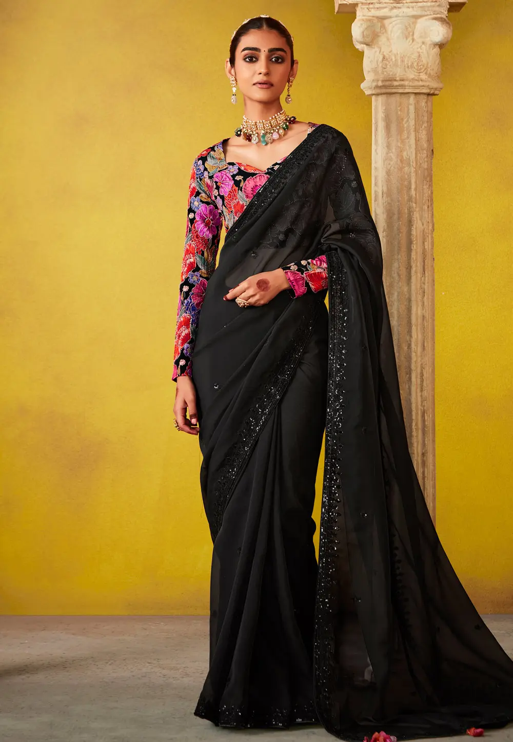 Black Tissue Saree With Blouse 302858