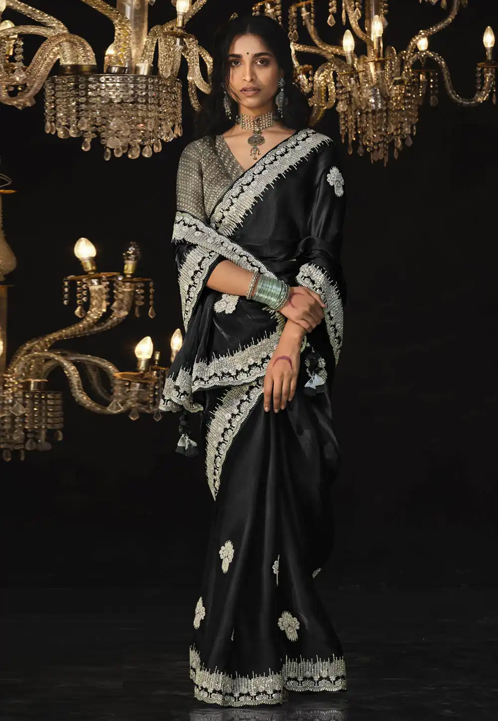 Black Tissue Silk Saree With Blouse 292746