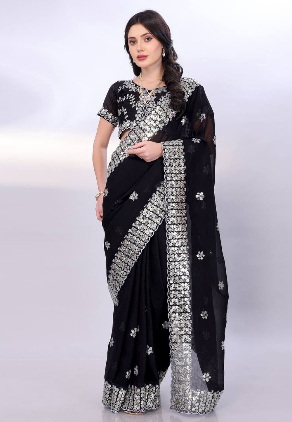 Black Tussar Saree With Blouse 305642