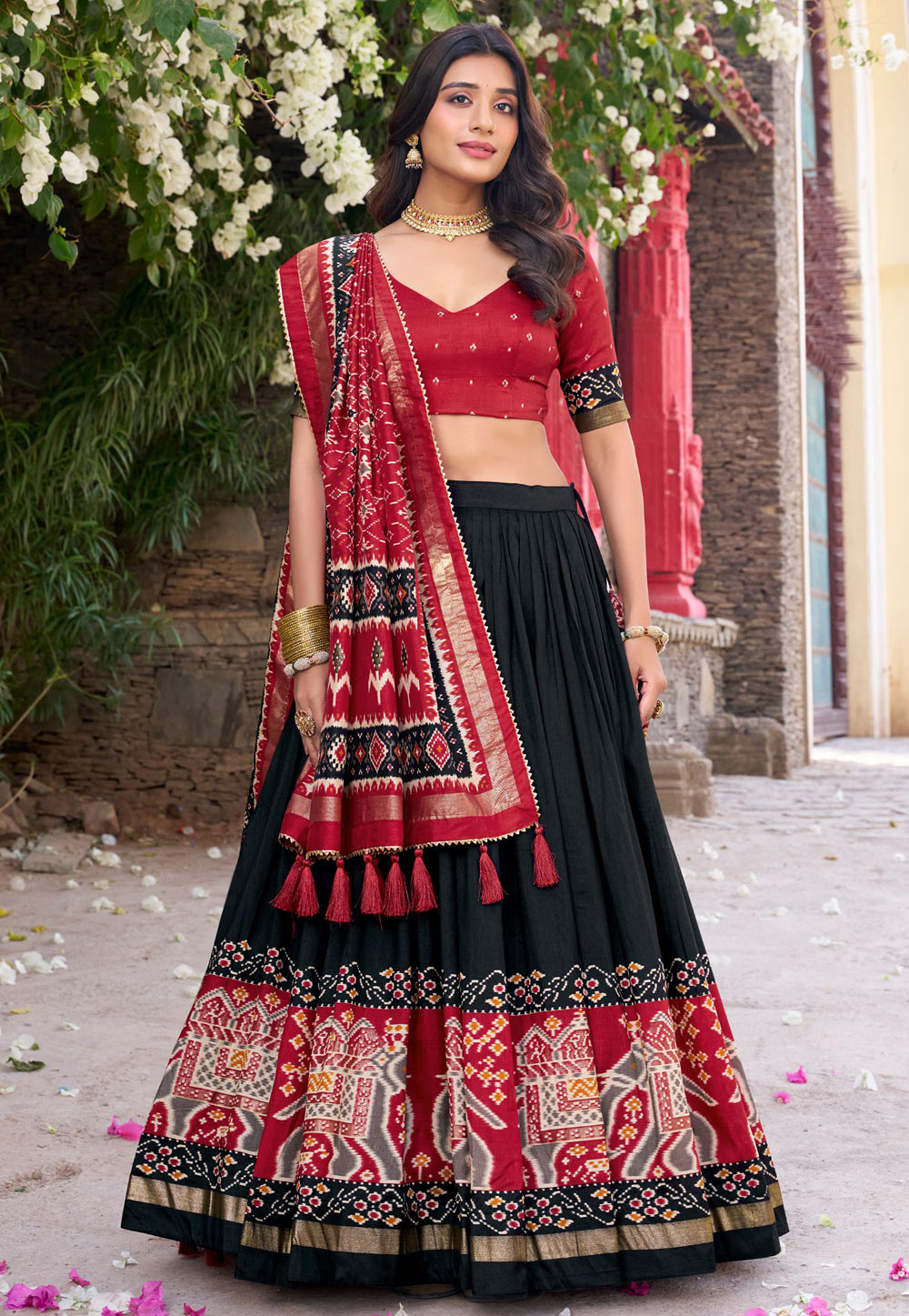 Black Tussar Silk Circular Lehenga Choli 309198