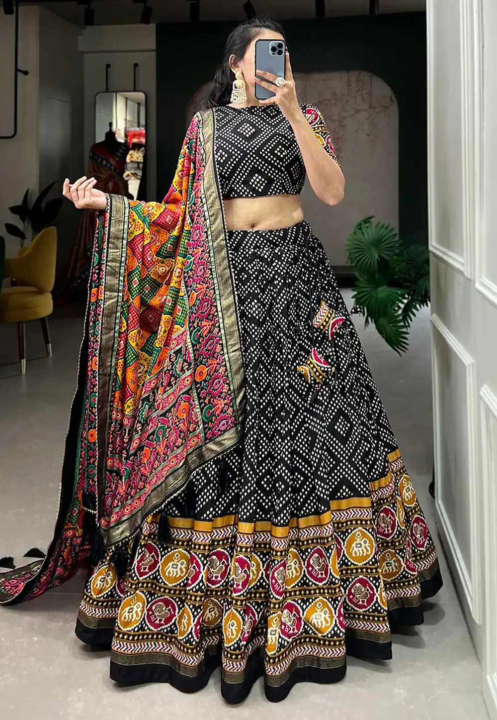 Black Tussar Silk Navratri Chaniya Choli 291223