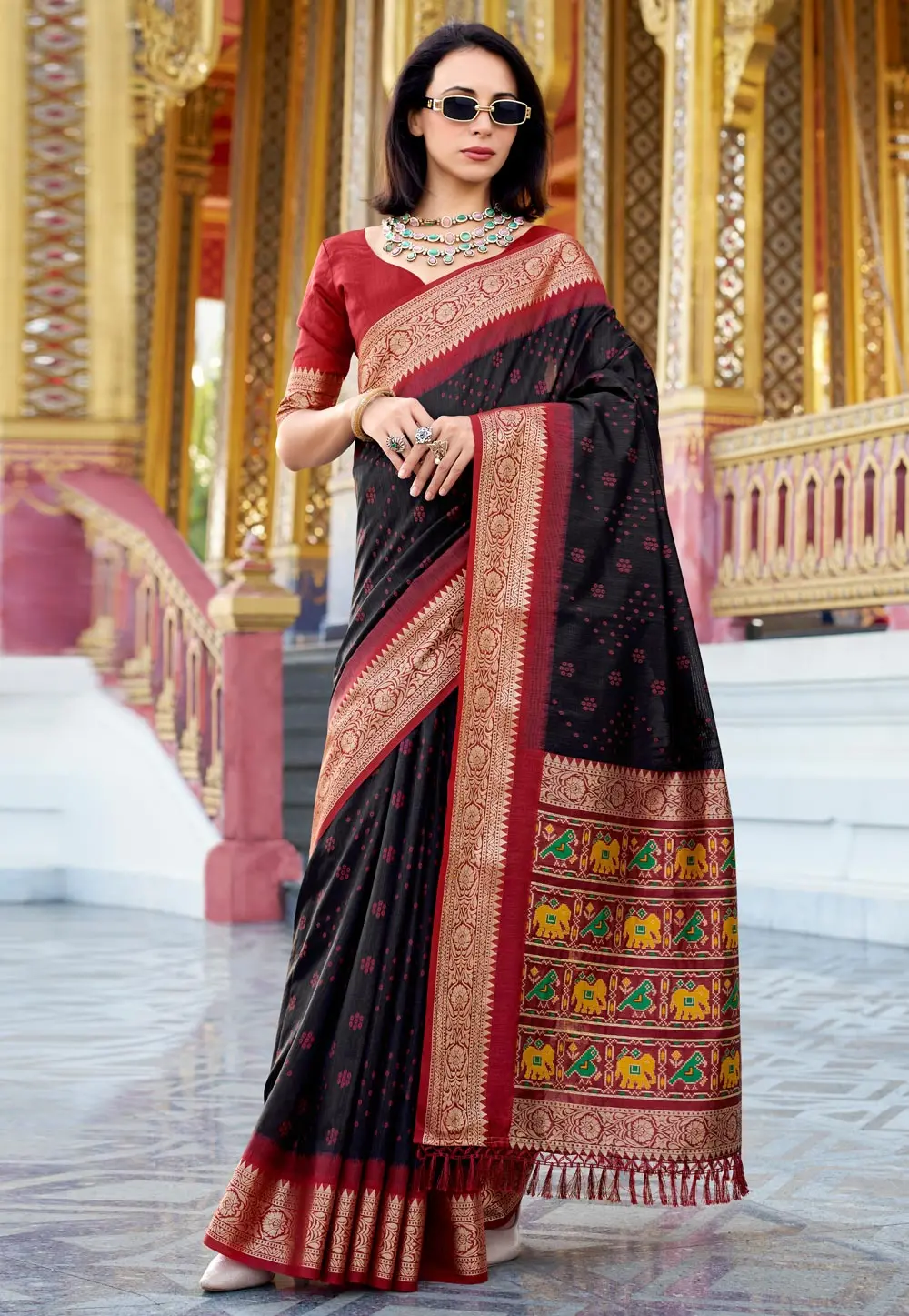 Black Tussar Silk Saree With Blouse 301258