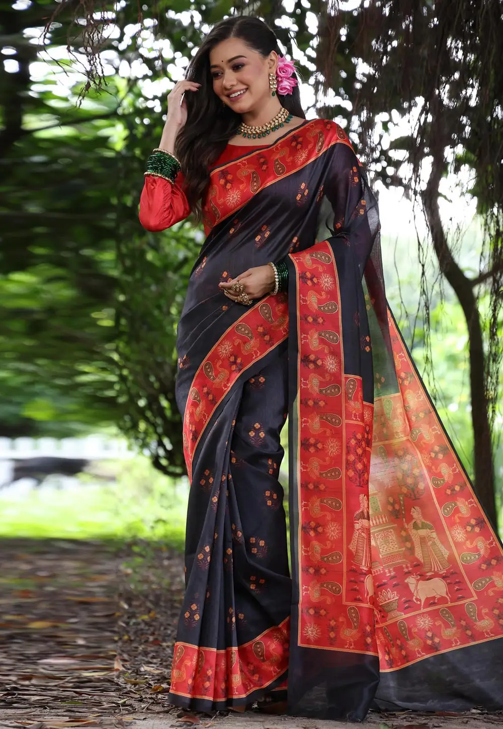 Black Tussar Silk Saree With Blouse 295354