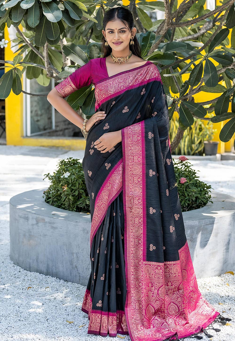 Black Tussar Silk Saree With Blouse 282817