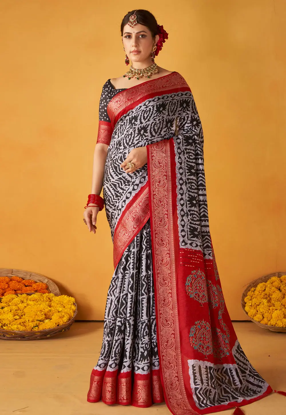 Black Tussar Silk Saree With Blouse 296394